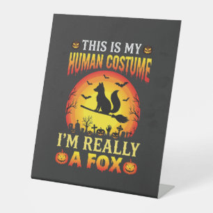 Grappig Halloween Vos Mensen Kostuum Reclamebord Met Voetstuk