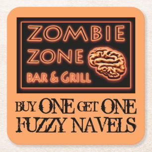 Grappig Halloween Zombie Drinken Fuzzy Navel Vierkante Kartonnen Onderzetter