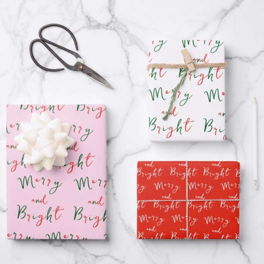 Grappig handgeschreven script Merry and Bright Xma Inpakpapier Vel (Voorkant)
