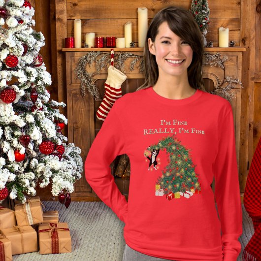 Grappig Hang In Er Kat In De Kerstboom T-shirt