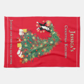 Grappig Hang In Er Kat In De Kerstboom Theedoek (Horizontaal)