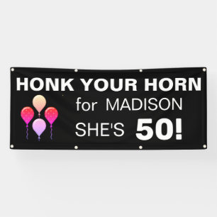 Grappig Happy 50th Birthday Honk Uw Horn in de ope Spandoek