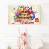 Grappig Happy Birthday-ballonnen en Chocolate Cake Spandoek (Insitu)