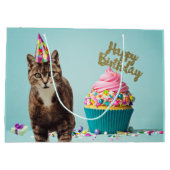 Grappig Happy Birthday Cat met Cupcake Groot Cadeauzakje (Achterkant)