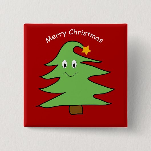Grappig Happy Cute-kerstboom Vierkante Button 5,1 Cm (Voorkant)