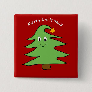 Grappig Happy Cute-kerstboom Vierkante Button 5,1 Cm