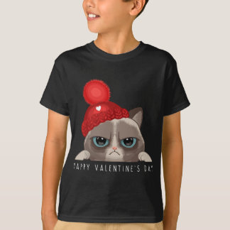 Grappig Happy Valentine's Day Cat Love Heart Boys  T-shirt