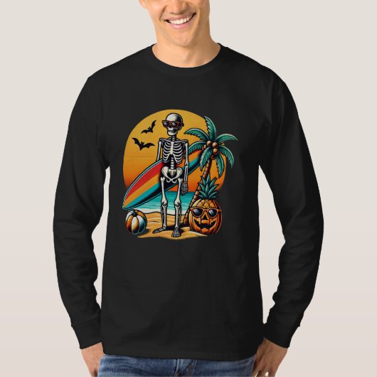 Grappig Hawaii Skeleton Surfen Halloween Hawaiian T-shirt (Voorkant)