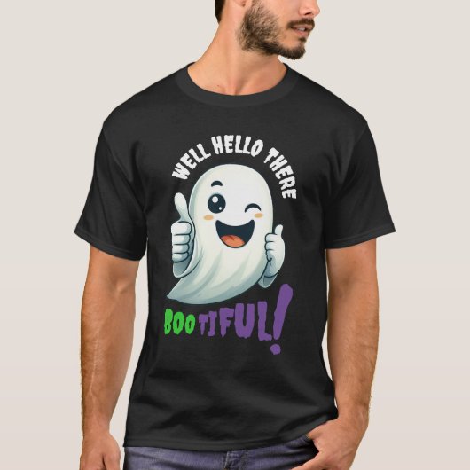Grappig hé Boo-tiful! Schattigee knipperende geest T-shirt (Voorkant)