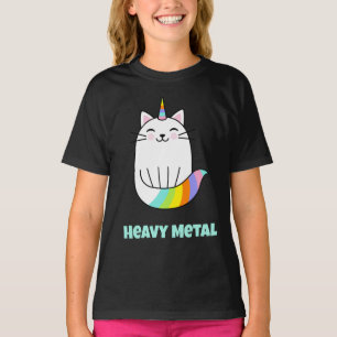 Grappig heavy metal eenhoorn regenboog kat T-Shirt