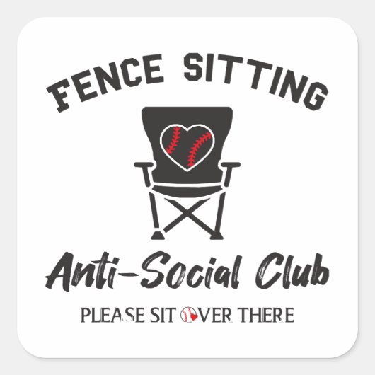 Grappig hek zitten anti sociale club honkbal zacht vierkante sticker (Voorkant)