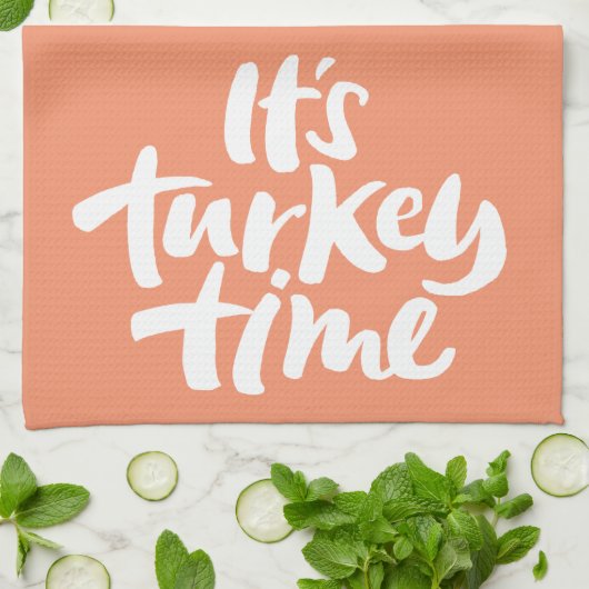 Grappig Het is Turkije Tijd Thanksgiving Lettering Theedoek (Gevouwen)
