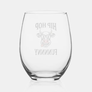 Grappig Hip Hop Koe Vintage Gravure Shirt Ontwerp_ Wijnglas Zonder Voet
