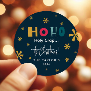 Grappig 'Ho Ho Heilige Koe' Het is Kerstmis Ronde Sticker