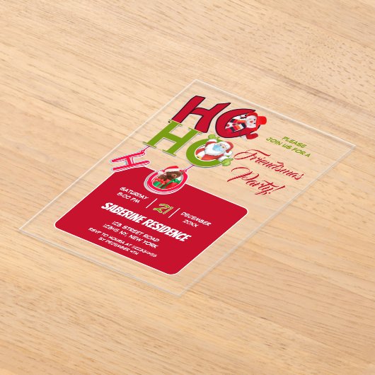 Grappig HO HO HO Retro Kerstfeest Uitnodiging Acryl Uitnodigingen (Laagn)