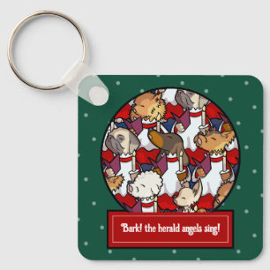 Grappig Hond Koor Kerstliedje Pug Pun Cartoon Sleutelhanger