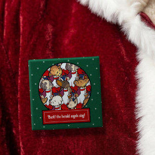 Grappig Hond Koor Kerstliedje Pug Pun Cartoon Vierkante Button 5,1 Cm