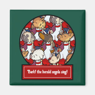Grappig Hondenkoor Kerstliedje Pug Pun Cartoon Magneet