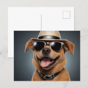Grappig hondje met bril en pet briefkaart