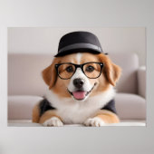 Grappig hondje met bril en pet poster (Voorkant)