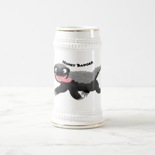 Grappig hongerige honingbadger cartoon illustratie bierpul
