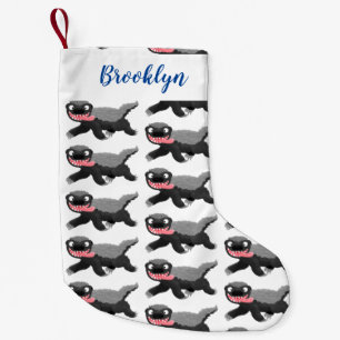 Grappig hongerige honingbadger cartoon illustratie kleine kerstsok