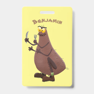 Grappig hongerige lelijke cartoon badge