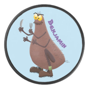 Grappig hongerige lelijke cartoon hockey puck