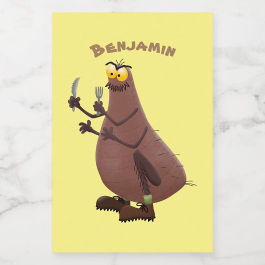 Grappig hongerige lelijke cartoon voedselcontainer etiket (Enkel label)