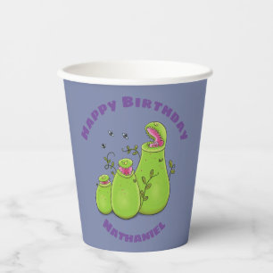 Grappig hongerige planten cartoon illustratie papieren bekers