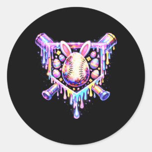 Grappig honkbal druipend konijn gelukkig Pasen ei Ronde Sticker