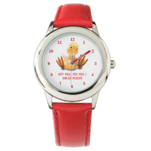 Grappig horloge met Happy Duck - aangepaste tekst