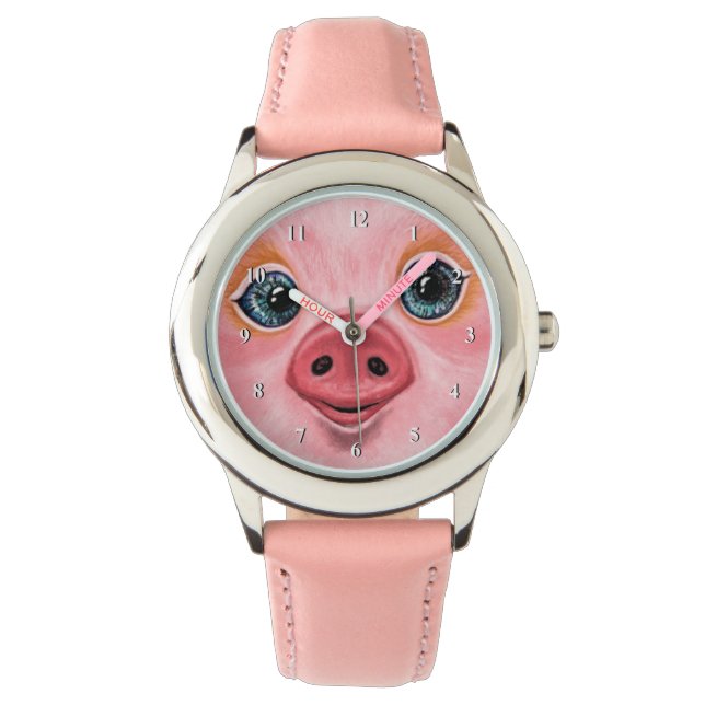 Grappig horloge met Happy Pig Smile (Voorkant)