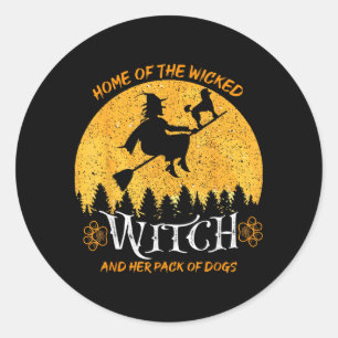 Grappig huis van de boze heks en meute honden ronde sticker