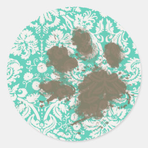 Grappig huisdier eigenaar Seafoam Green Damask Ronde Sticker