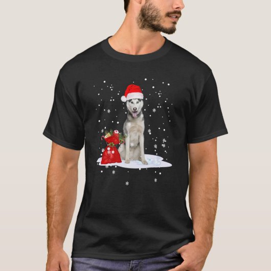 Grappig Husky Kerstmis Santa Hat Dier Kinderen T-shirt (Voorkant)