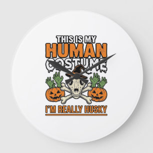 Grappig Husky Mensen Kostuum Halloween Hond Shirt  Grote Klok