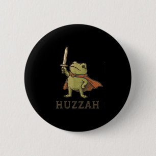Grappig Huzzah Kikker T-shirt, Vintage Paddenridde Ronde Button 5,7 Cm