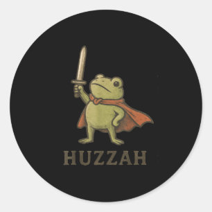 Grappig Huzzah Kikker T-shirt, Vintage Padder Ridd Ronde Sticker