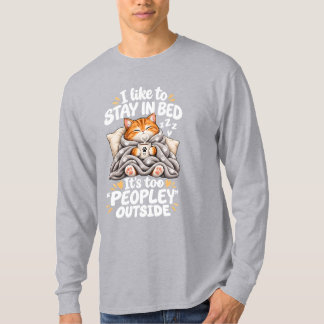 Grappig Ik blijf graag in Bed Kat Introvert T-shirt