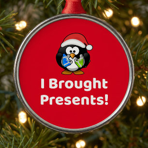 Grappig, ik bracht cadeaus! Pinguïn Metalen Ornament