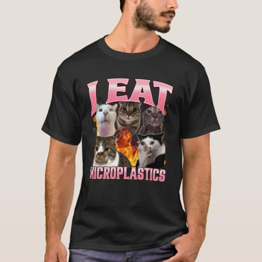Grappig Ik Eet Microplastics Humor Kat Meme Bootle T-shirt (Voorkant)