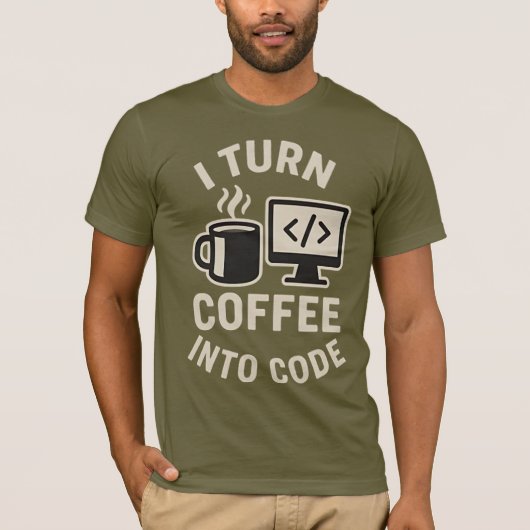 Grappig ik verander koffie in code t-shirt (Voorkant)