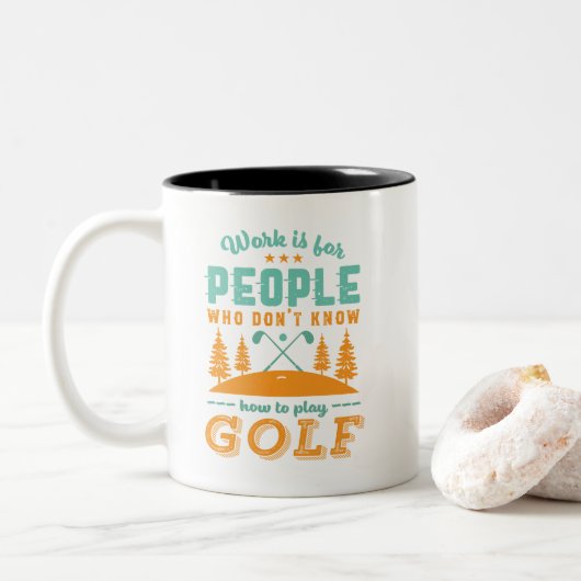 Grappig in ruste Golf Player Golfer Love Golfing Tweekleurige Koffiemok (Met donut)