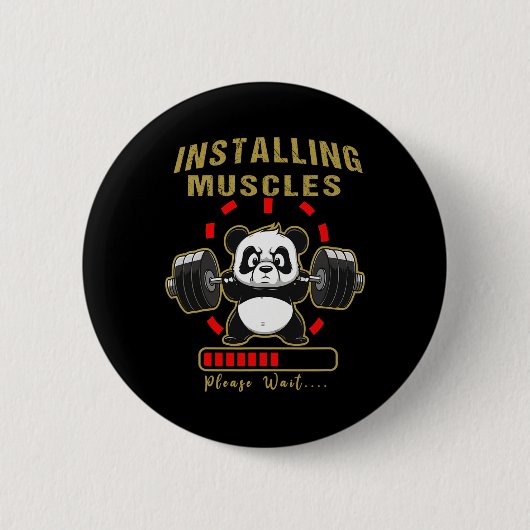 Grappig Installeren Spier Panda Gewichtheffen Barb Ronde Button 5,7 Cm (Voorkant)
