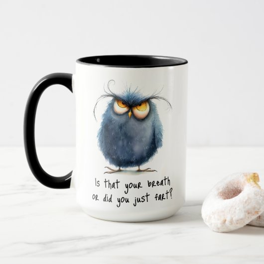 Grappig is dat je adem scheet chagrijnige vogel mok (Met donut)