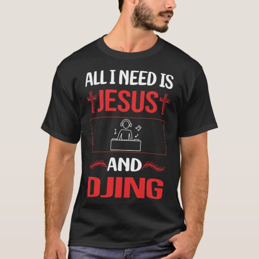Grappig Jesus Djing DJ Disc Jockey Deejay T-shirt (Voorkant)