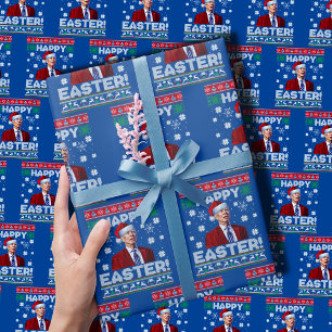 Grappig Joe Biden Happy Easter Christmas Blue Cadeaupapier