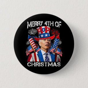 Grappig Joe Biden Vrolijk 4e van Kerstmis 4e van j Ronde Button 5,7 Cm