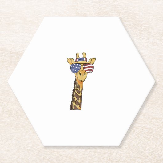 Grappig Juli 4th US Flag Patriottische Giraffe Kartonnen Onderzetters (Voorkant)